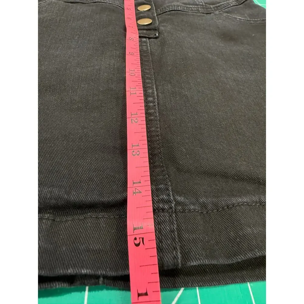 Y2K Black Denim Mini Skirt Button Front High Waist Forever 21 Women's Small Goth